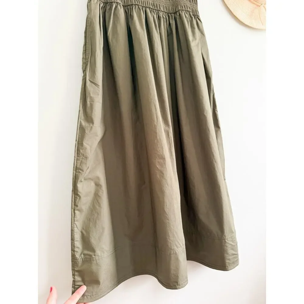 Madewell | NWT Smocked Boatneck Midi Dress in Faded Ivy | Sz M